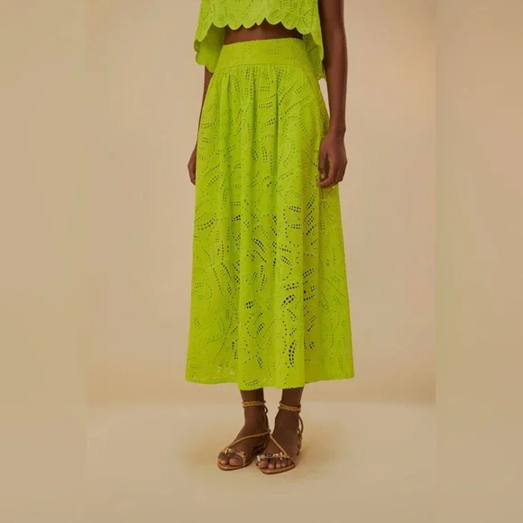 Green Monstera Eyelet Maxi Skirt - Picture 3 of 15
